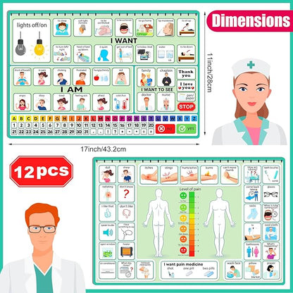 Geyoga 12 Pcs Nonverbal Communication Board, 16.73 x 11.22'' Patient Picture Symbol Communication Cards for Adults