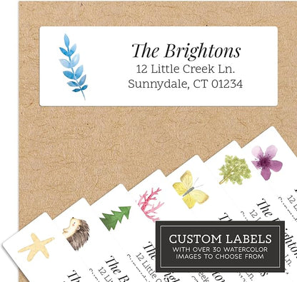 Personalized Return Address Labels - Watercolor Floral Classic Style - Over 30 Images to Choose from - Custom Self Adhesive Stickers for Envelopes (60-960 Labels)