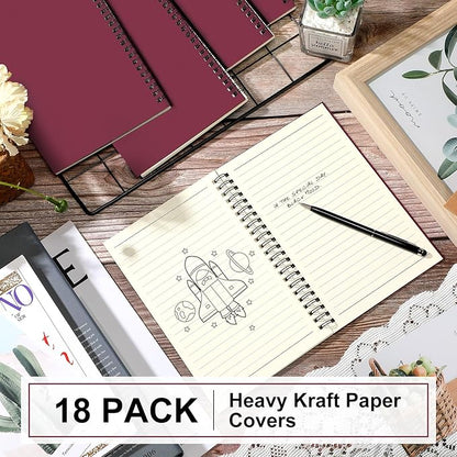 Yahenda 18 Pcs Spiral Notebook Bulk A5 Journal Lined 8.3'' x 5.5'' Writing Composition Paper Small Notepad Subject Notebook for Students Office Business Back to School Supplies (Wine Red)
