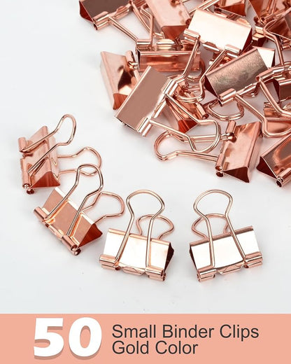 Binder Clips, 50 Pack, 0.75 in Small Paper Clips for Office,（Rose Gold）