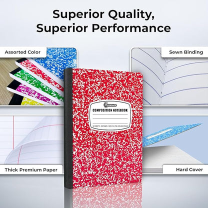 Rosmonde 12 Pack Bulk Composition Notebooks College Ruled, 200 Pages (100 Sheets), 9-3/4 x 7-1/2, Hard Cover College Ruled Notebooks, Assorted Colors Composition Notebook For School, Colors May Repeat