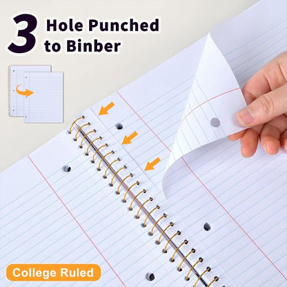 Spiral Notebook College Ruled Paper 8" x 10-1/2", 1 Subject Spiral Notebook 80GSM Paper, 3-Hole Punched Perforated Pages Ideal for School, Office, Writing, 75 Sheets Lined Journaling Notebook, Pink