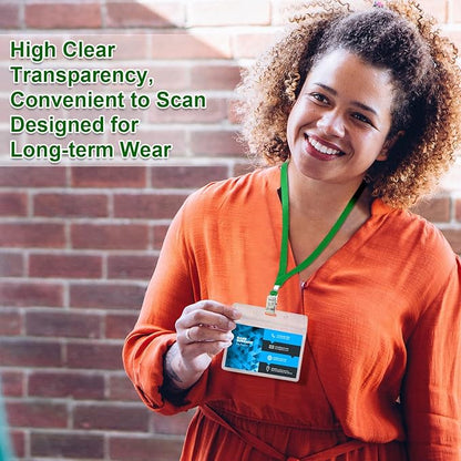 Marspark 50 Sets Clear Name Tags with Lanyard, Lanyards for ID Badges Reusable Strap with ID Holder Plastic Name Badges for Adults Business School Church Conference (Green)