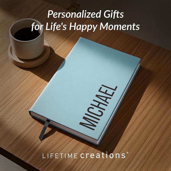 Lifetime Creations Custom Notebook (Black, Vertical Name) - Personalized Hardcover Vegan Leather Writing Journal, Business Meeting Notebook Gift for Professionals, Hard Cover Notepad