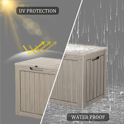 PATIOEASY Outdoor Storage Box 30GAL Waterproof Resin Deck Box,UV-Resistant Lockable Package Delivery Bin for Garden Tools,Small Patio Outside Cushions,Pool Accessories Supplies,Chest,Furniture,Brown