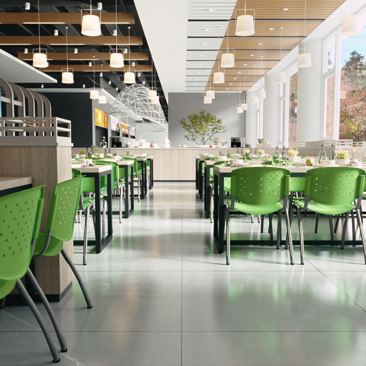880 lb. Capacity Green Plastic Stack Chair with Titanium Gray Powder Coated Frame