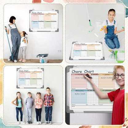 Lincia Magnetic Dry Erase Chore Chart Board for Multi-Person Households 24"x18" Double Side Family 2 in 1 Combo Chore Board for Wall Aluminum Frame 8 Markers 1 Eraser(Double Style)