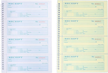 Single Book,Money Rent Receipt Book,7.9x11.22 Inches,2 Part Carbonless,Cash Receipt Book,200 Sets per Book,4 Receipts per Page