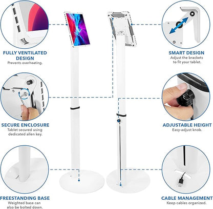 Mount-It! Anti-Theft Universal Tablet Kiosk Stand, Fits iPad Pro, Galaxy Tab, Surface Pro 9.7-13 Inch Tablets | Adjustable Floor Stand with Secure Locking for Retail, Trade Shows, POS, and Public Use