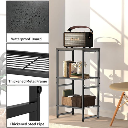 GEORIS 3 Tier Freestanding Printer Stand Shelf for Desk, Black Metal Side Table for Printer, Fax Marchine