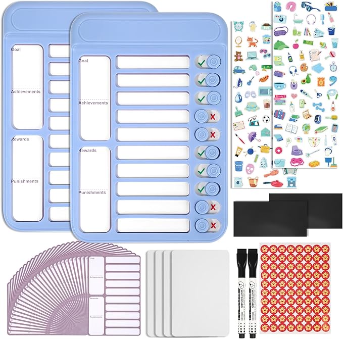 2Pcs Chore Chart for Kids to Do List Checklist Board Detachable Message Slider Schedule Planning Boards with 30Pcs Blank Checklist 4Pcs Cardstock for Habit Tracker or Daily and Weekly Planner