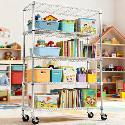 M MZG 5 Tiers Shelf 1750 lbs Steel Storage Shelving Utility Shelving Unit Steel Organizer Wire Rack for Home,Kitchen,Office,Garage Chrome 17.7" D x 47.2" W x 76.8" H