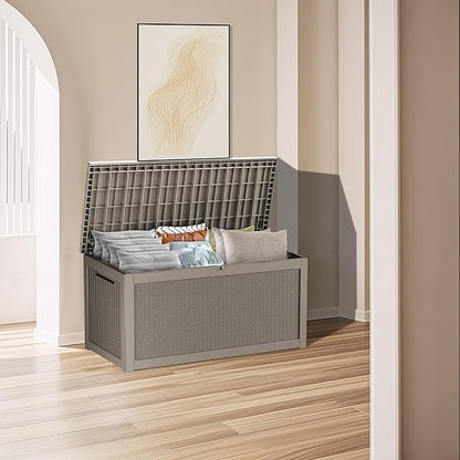 Yardgrace 320 Gallon Lockable Resin Deck Box, Waterproof & UV-Resistant Outdoor Storage Box for Outdoor Cushion Storage, Garden Tools & Pool Accessories Storage, Gray