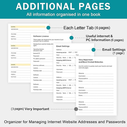 ZXHQ Address Book with Colorful Alphabetical Tabs (8.4" x 5.8") - Address Books for Seniors Hardcover Telephone and Contact Organizer, with Space for Important Website Passwords - Seagreen
