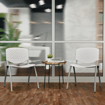 880 lb. Capacity White Plastic Stack Chair with Titanium Gray Powder Coated Frame