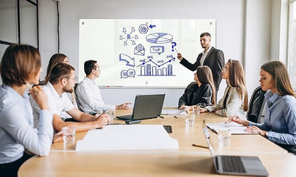J&J worldwide Glass Dry Erase Board 6' x 3', Glass Whiteboard Magnetic, Large Frameless Glass White Boards for Walls, Includes Magnets, Marker Tray, Eraser for Office, Home, School