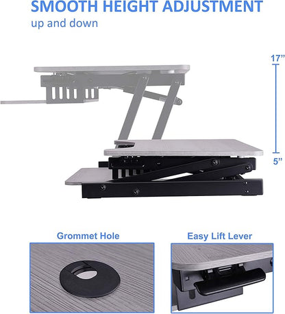 Rocelco 37.5" Height Adjustable Standing Desk Converter with Dual Monitor Mount and Anti Fatigue Mat -Slide Out Retractable Keyboard Tray -Sit Stand Tabletop Riser Workstation -Gray (R DADRG-DM2-MAF)