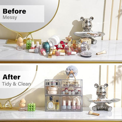 Prsildan Acrylic Makeup Organizer Clear Storage Drawer with 6 Small Drawers | Transparent, Vanity Organizers, For Bathroom Kitchen Cabinet Office Desk Under Sink, Set of 2