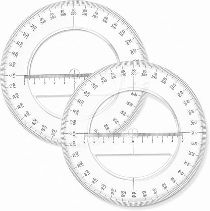 Zonon 2 Pack 360 Degree Protractor, 6 Inch Multifunctional Drawing Ruler Rotatable Mathematical Function Math Geometry Ruler Set, Large Clear Circle Protractor Drafting Tools for Engineering(Classic)