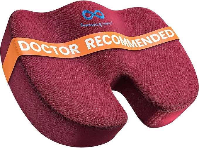 Everlasting Comfort Doctor Recommended Memory Foam Seat Cushion for Office Chairs & Car - Ergonomic Office Desk Accessories - Cushions for Tailbone Pain Relief, Sciatica (Red, Large)