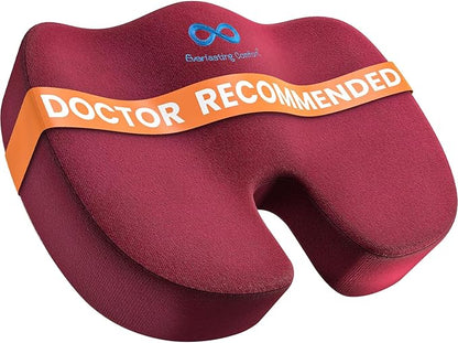Everlasting Comfort Doctor Recommended Memory Foam Seat Cushion for Office Chairs & Car - Ergonomic Office Desk Accessories - Cushions for Tailbone Pain Relief, Sciatica (Red, Large)