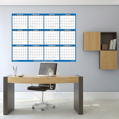 32" x 48" SwiftGlimpse 2026 Wall Calendar Erasable Large XL Wet & Dry Erase Laminated 12 Month Annual Yearly Wall Planner, Reversible, Navy