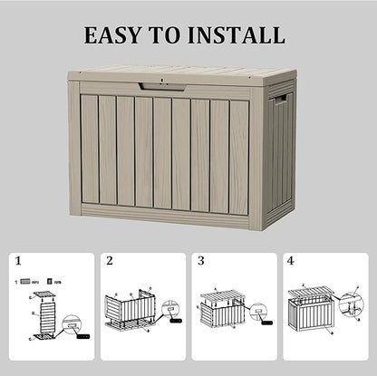 Yardgrace 45 Gallon Patio Storage Box - Waterproof Deck Box for Outdoor Toys, Space-Saving Resin Chest with Lock for Cushions & Pool Gear, UV-Resistant, Ash Grey
