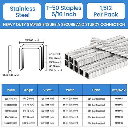 meite T-50 Stainless Steel Staples Marine, 5/16 Inch Heavy Duty Staples for Staple Gun - 20 Gauge 3/8 Inch Crown T-50 Upholstery Staple for Salt Water, Marine Applications (10 Packs)