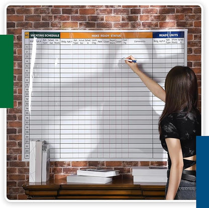 Lincia Extra Large Make Ready Board Property Management Kit, 36 x 45 Inch Make Ready Dry Erase Board with Lines Office Visual Work Checklist Project for Scheduling Tracking Progress