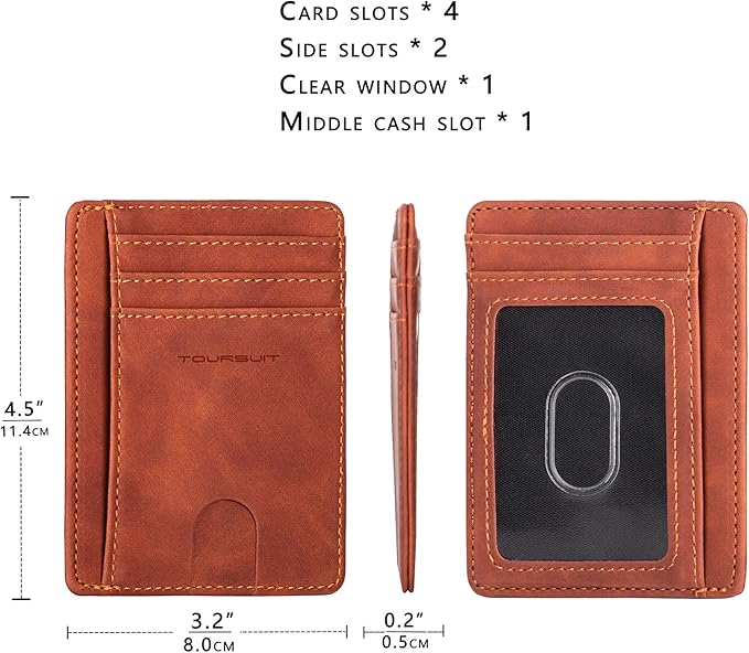 TOURSUIT Travel Minimalist Slim Front Pocket Wallet for Men Women, RFID Blocking Credit Card Holder Case (Brown)