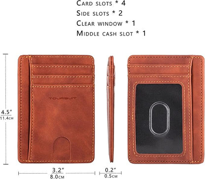 TOURSUIT Travel Minimalist Slim Front Pocket Wallet for Men Women, RFID Blocking Credit Card Holder Case (Brown)