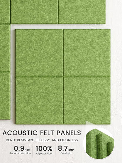 Bumusty Large Cork Board Alternative-47 x35 Felt Bulletin Board Tiles, with 30 Pushpins, 70 Adhesive Tabs, 12-Pack Slat Wall Paneling, Cork Boards for Office Push Pin Board Felt Board-Kelly Green
