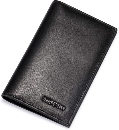 Slim Leather Credit Card Holder for Men & Women 8cc, Italian Calfskin (Black)