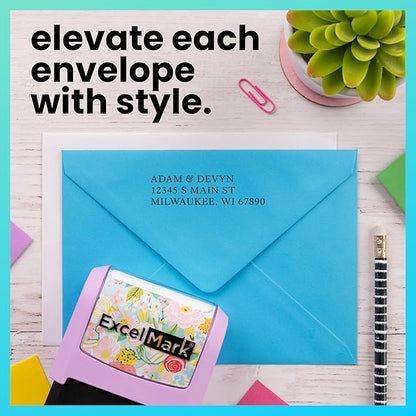 ExcelMark Address Stamp - Custom Return Address Stamp with Elegant Designs, Vibrant Colors & Patterns – Perfect for Mail, Invitations & Gifts (Peach Mount, Everyday Elegance)