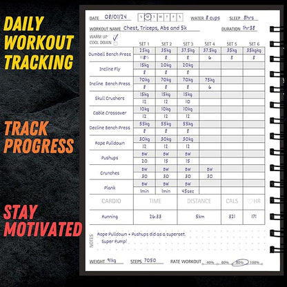Gym Workout Journal (A5) - Hardback Leather PU Workout Tracker (128 Workouts) - Set Goals & Track Progress | Premium Fitness Journal & Log Book by Gorilla Fit