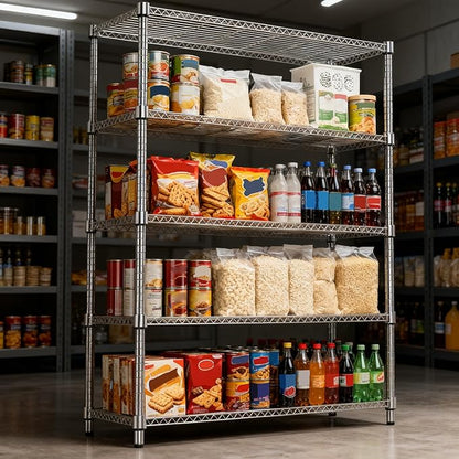 M MZG 5 Tiers Shelf 1750 lbs Steel Storage Shelving Utility Shelving Unit Steel Organizer Wire Rack for Home,Kitchen,Office,Garage Chrome 17.7" D x 47.2" W x 72.4" H