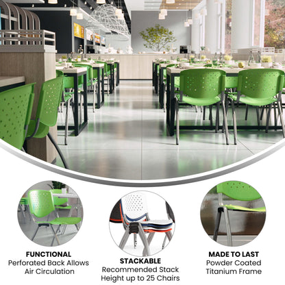 880 lb. Capacity Green Plastic Stack Chair with Titanium Gray Powder Coated Frame
