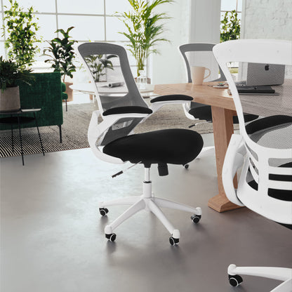 Office Chair, Ergonomic, Mid-Back, White Frame, Black Mesh with Swivel