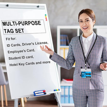 Marspark 100 Sets Clear Name Tags with Lanyard, Lanyards for ID Badges Reusable Strap with ID Holder Plastic Name Badges for Adults Business School Church Conference (Black)
