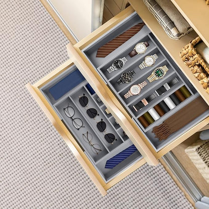 oridom Large Premium Bamboo Silverware Organizer - Expandable Drawer Organizer & Utensil Organizer - 17"x19.7" Cutlery Tray with Dividers for Kitchen Utensils and Flatware (7-9 Slots) (Grey)
