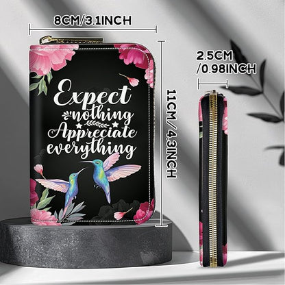 BWEGRHE Cute Credit Card Holder with Zipper, Humingbird Flower RFID-Blocking Card Case Small Wallet for Women Men, Multi-slot Card Organizer Case Travel Accordion Wallet