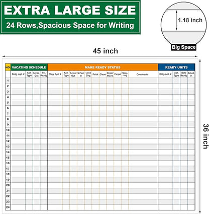 Extra Large Property Management Make Ready White Board,36X45 Inch Big Dry Erase Apartment Make Ready Checklist Schedule Board,Maintenance Status Tracker Tool for Real Estate Manager