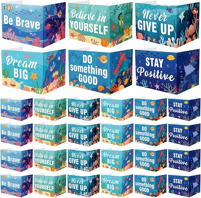 Honoson 24 Pcs Bulk Inspirational Privacy Folders for Students Cardboard Test Privacy Boards Motivational Words Desk Dividers Shield for Classroom School Study Supplies, 6 Styles (Ocean Animal)