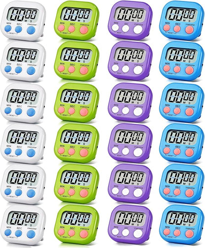 24 Pack Timers Magnetic Kitchen Timer Cooking Timers for Kitchen Digital Timer with Big Display Loud Ring Electronic Timer for Cooking, Classroom, Break Time(24, White,Green,Blue,Purple)