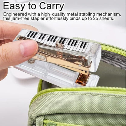 Gold Acrylic Stapler, Cute Office Stapler with 25 Sheets Capacity and Hold 100 Staples Unique and Stylish Design for Home Office Desktop (Piano-Key/High Note) (High Note)