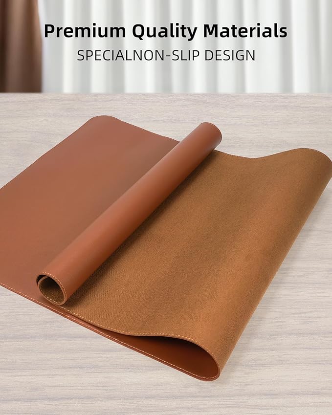 Large Desk Mat - 48" x 17"Leather Desk Pad Protector, Office Desk Mat, Non-Slip PU Leather Large Mouse Pad, Waterproof Desk Blotter Mat, Desk Cover pad for Office and Home (Brown)