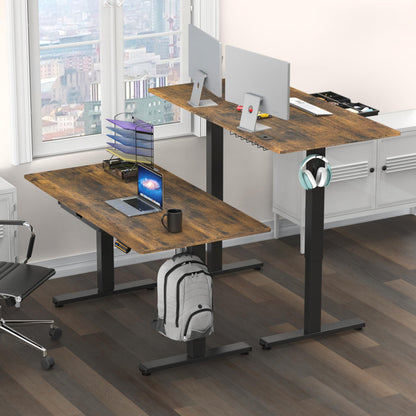 55 x 28 Inches Electric Height Adjustable Standing Desk with Drawer and Memory Preset, Rustic Brown