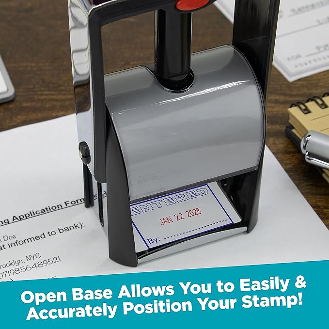 MaxMark Heavy Duty Self Inking Date Stamp with Phrase Deposited - Blue Ink