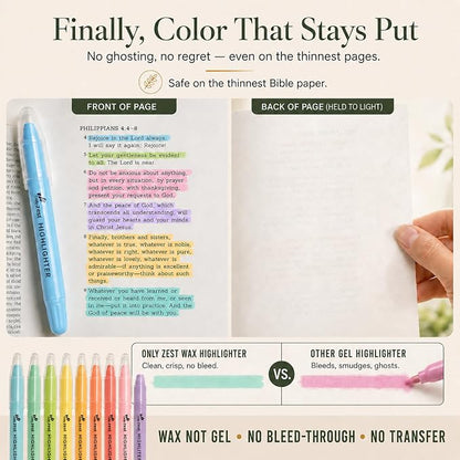 10 Pack Bible Safe Highlighters - Sorbet Color, Wax Highlighters | No Bleed, Scripture Markers for Journaling, Study Accessories and School Supplies