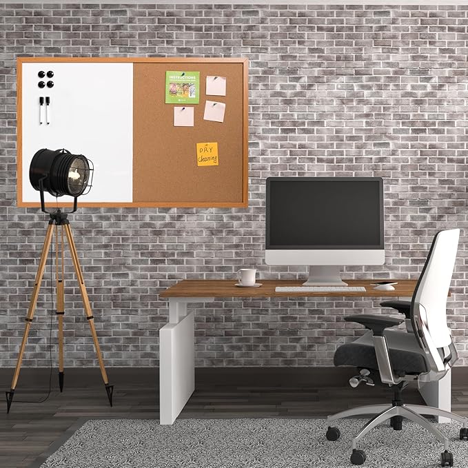 Combination Writeboard 36"x 24" Magnetic Whiteboard & Cork Board Dry Erase Board Bulletin Board Wall Mounted Wood Frame